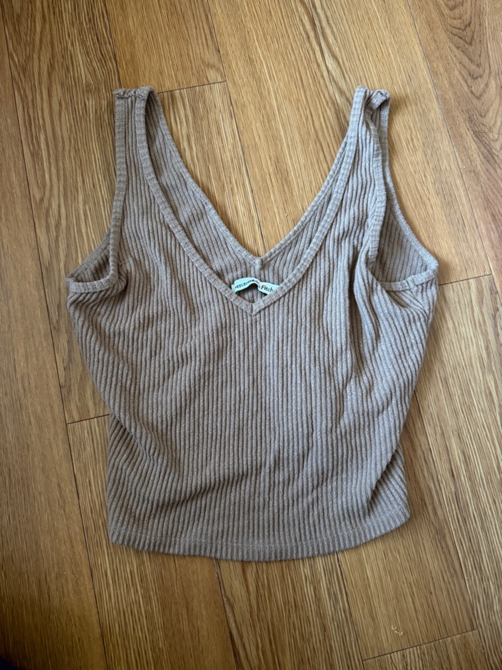 Abercrombie & Fitch Ribbed V-Neck Tank Top in Taupe